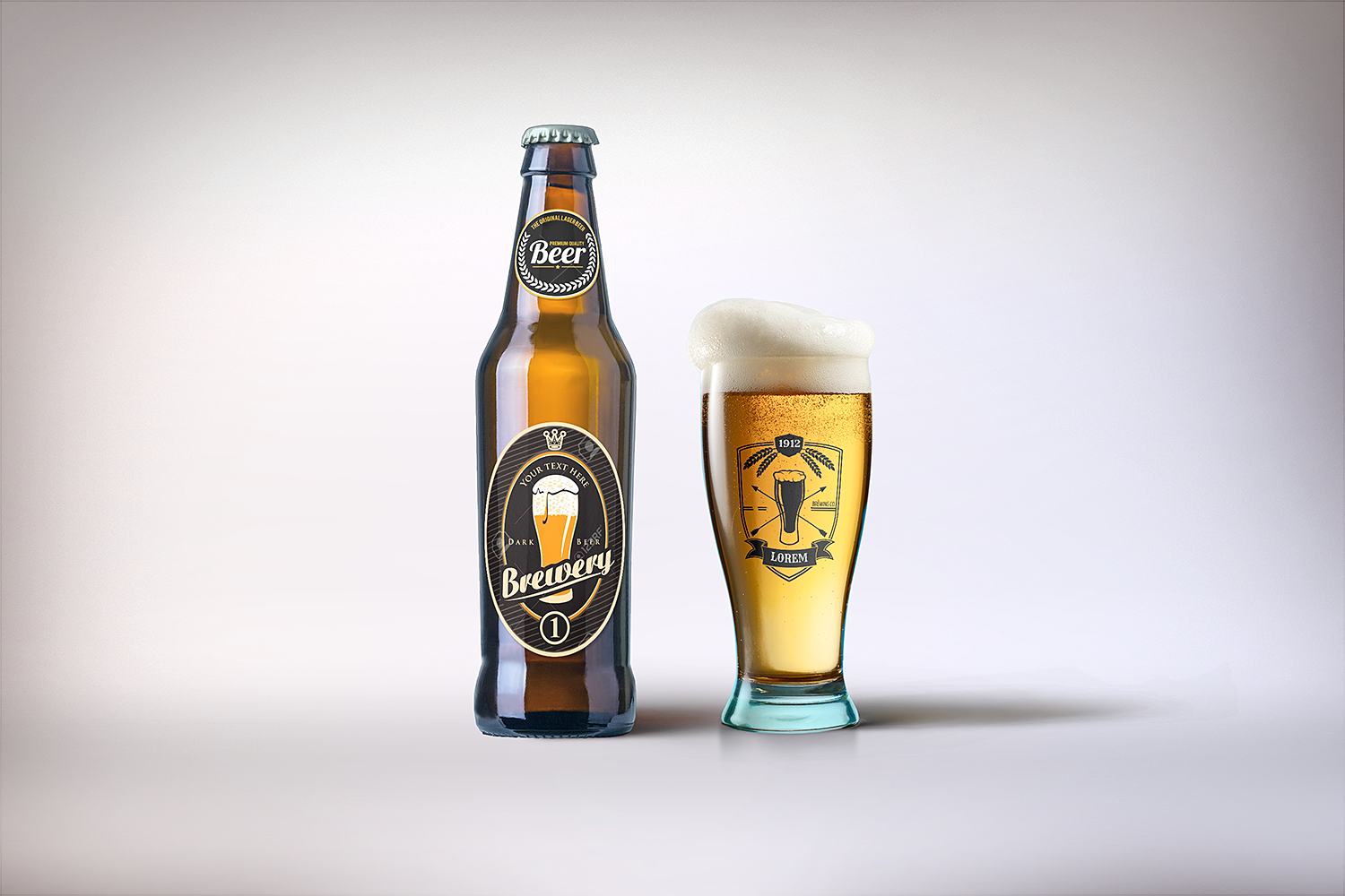 Beer with Glass Mockup PSD - Free Mockup World