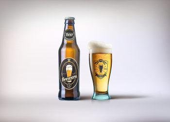 Beer with Glass Mockup PSD