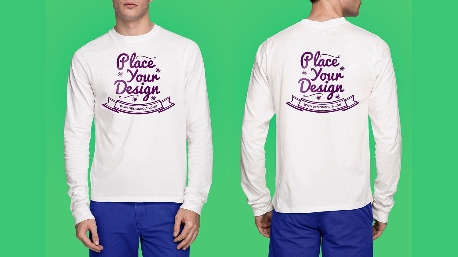 Download Front-Back-White-Long-Sleeves-T-Shirt-Mockup - Best Free ...