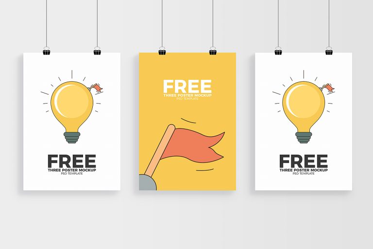 Three Posters Mockup Free PSD Template - Free Mockup World