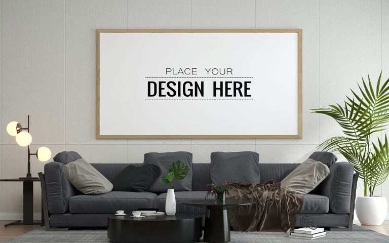 Poster Frame in Living Room Free Mockup - Free Mockup World