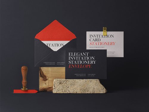 Free Invitation Card and Envelope Mockup Set
